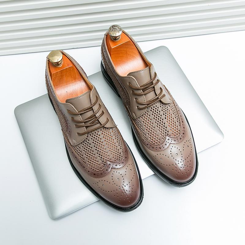 Herren Atmungsaktive Leder Business Schuhe mit Rundem Zeh | Ideal für Frühling Sommer und Herbst