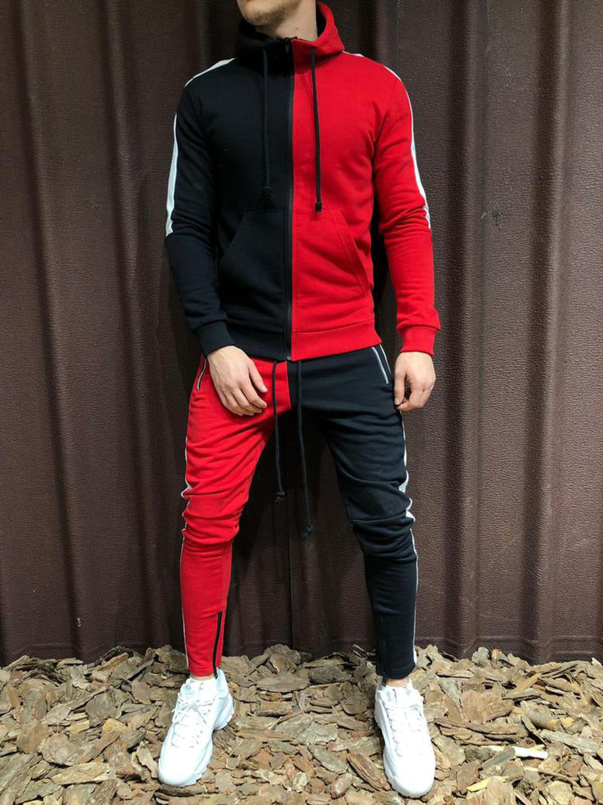 Kontrast Kapuzenjacke und Hose Set Ideal für Alle Jahreszeiten