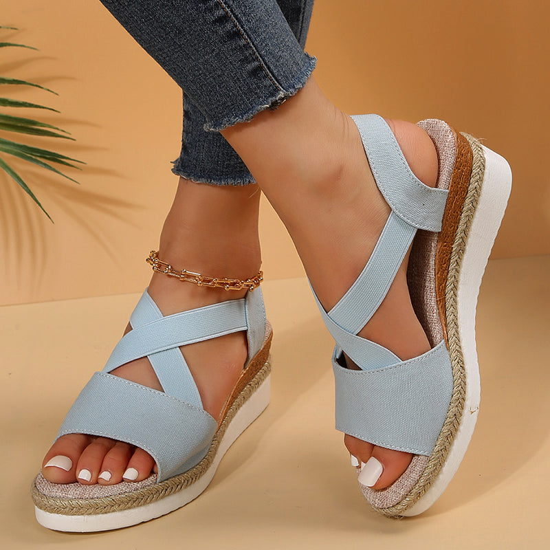 Keilsandalen mit Kreuzriemen und Plateau Hanfabsatz | Ideal für Sommer