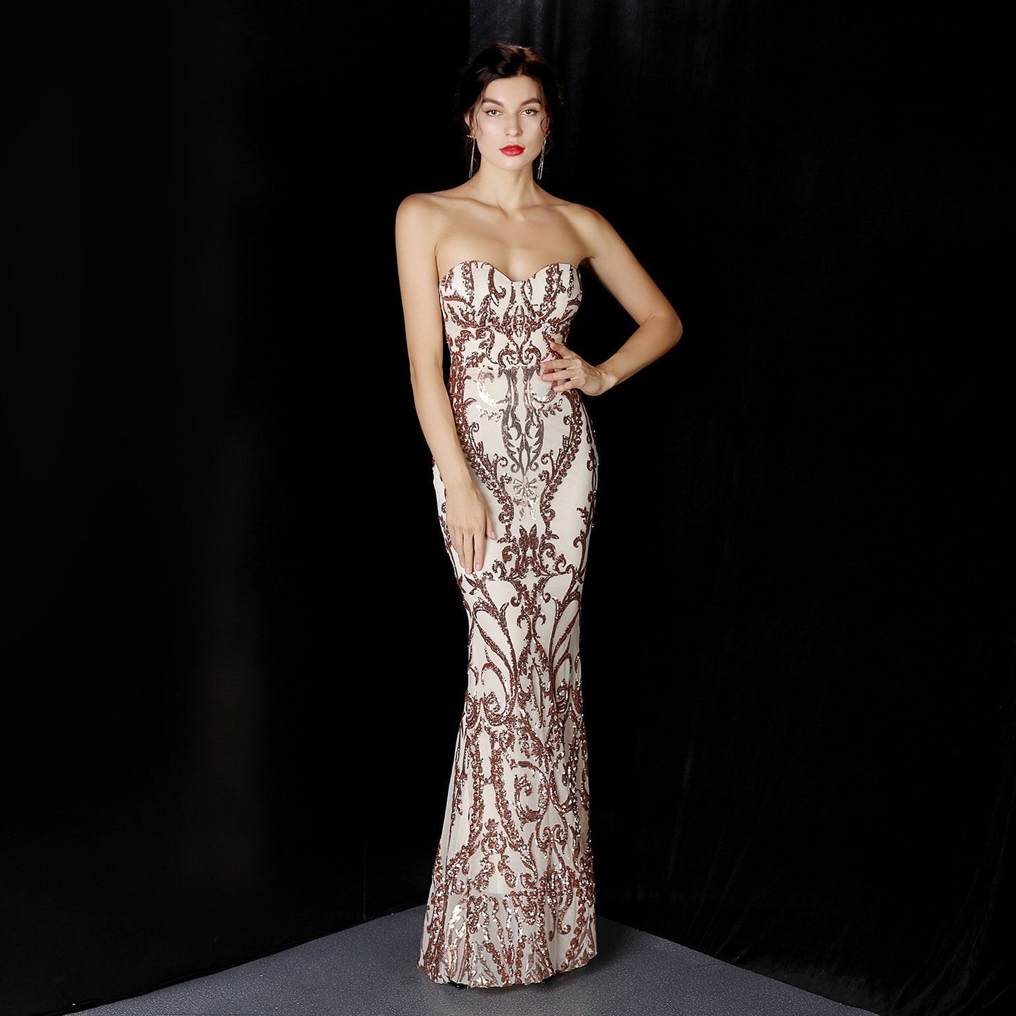 Paillettenbesetztes Langes Abendkleid mit Fischschwanzsaum | Ideal für Herbst und Winter