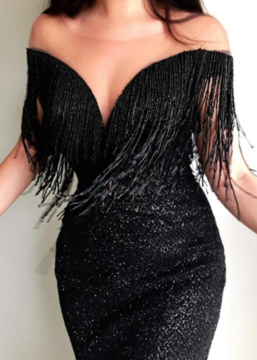 Schwarzes Pailletten-Abendkleid mit V-Ausschnitt und Ärmellosem Design | Ideal für Herbst und Winter