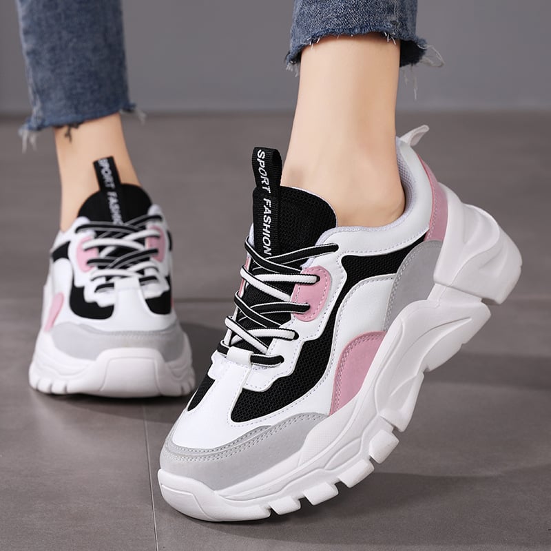 Damen-Laufschuhe mit Hoch Elastischer Dicker Sohle Weicher EVA-Sohle und Schnürung | Ideal für Frühling und Herbst