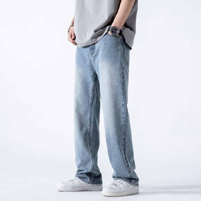 Herren Lose Gerade Gewaschene Weite Jeans Mit Mittlerer Taille I Ideal für Frühling und Herbst