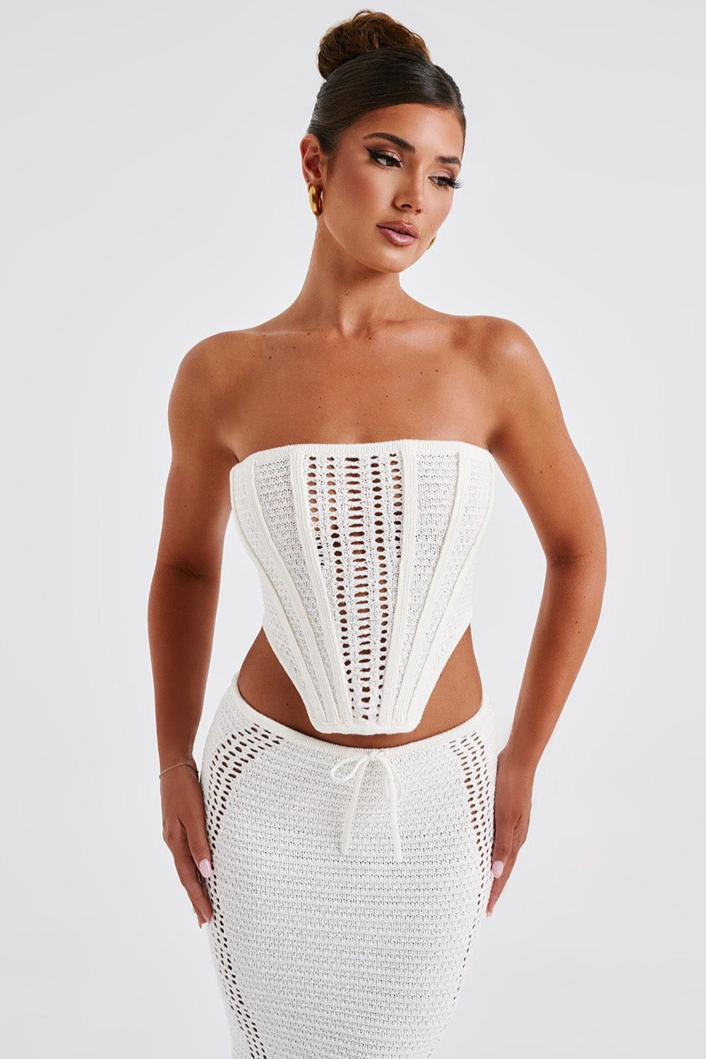 Rückenfreies Bandeau Strickkleid Set mit Schlauchoberteil | Ideal für den Sommer
