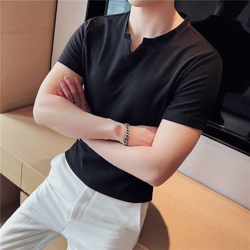 Herren Waffelstrick Pullover Kurzarm Shirt – Ideal für den Sommer