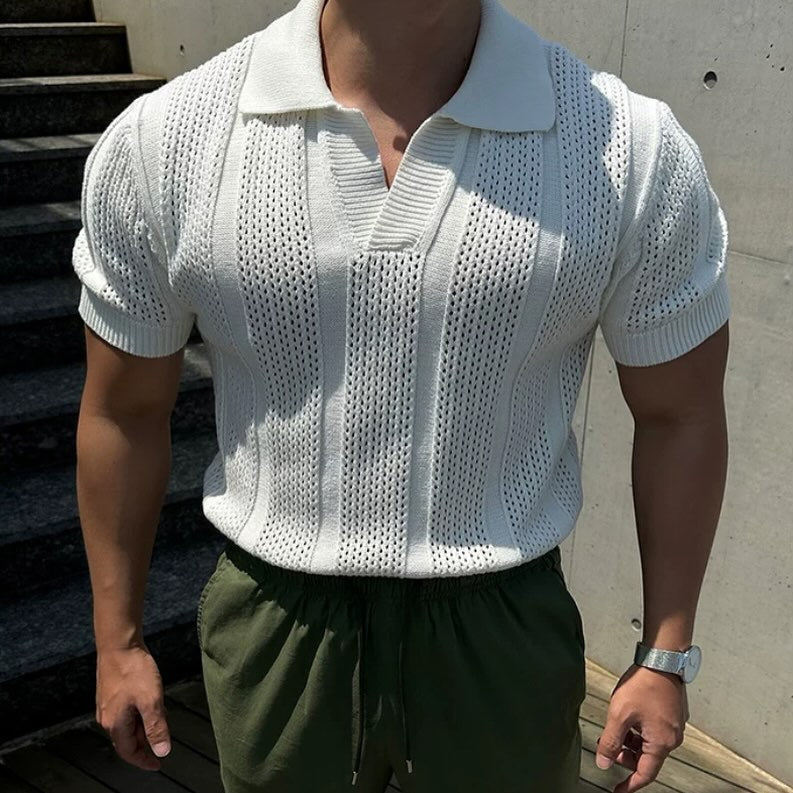 Herren Strick-Mesh Kurzarm Polo-Shirt | Ideal für den Sommer