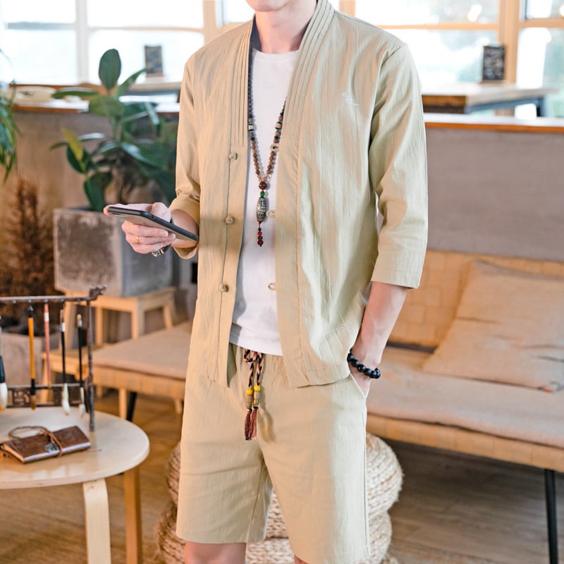 Linen Zwei-teiliger Anzug mit Cardigan | Ideal für Frühling und Herbst