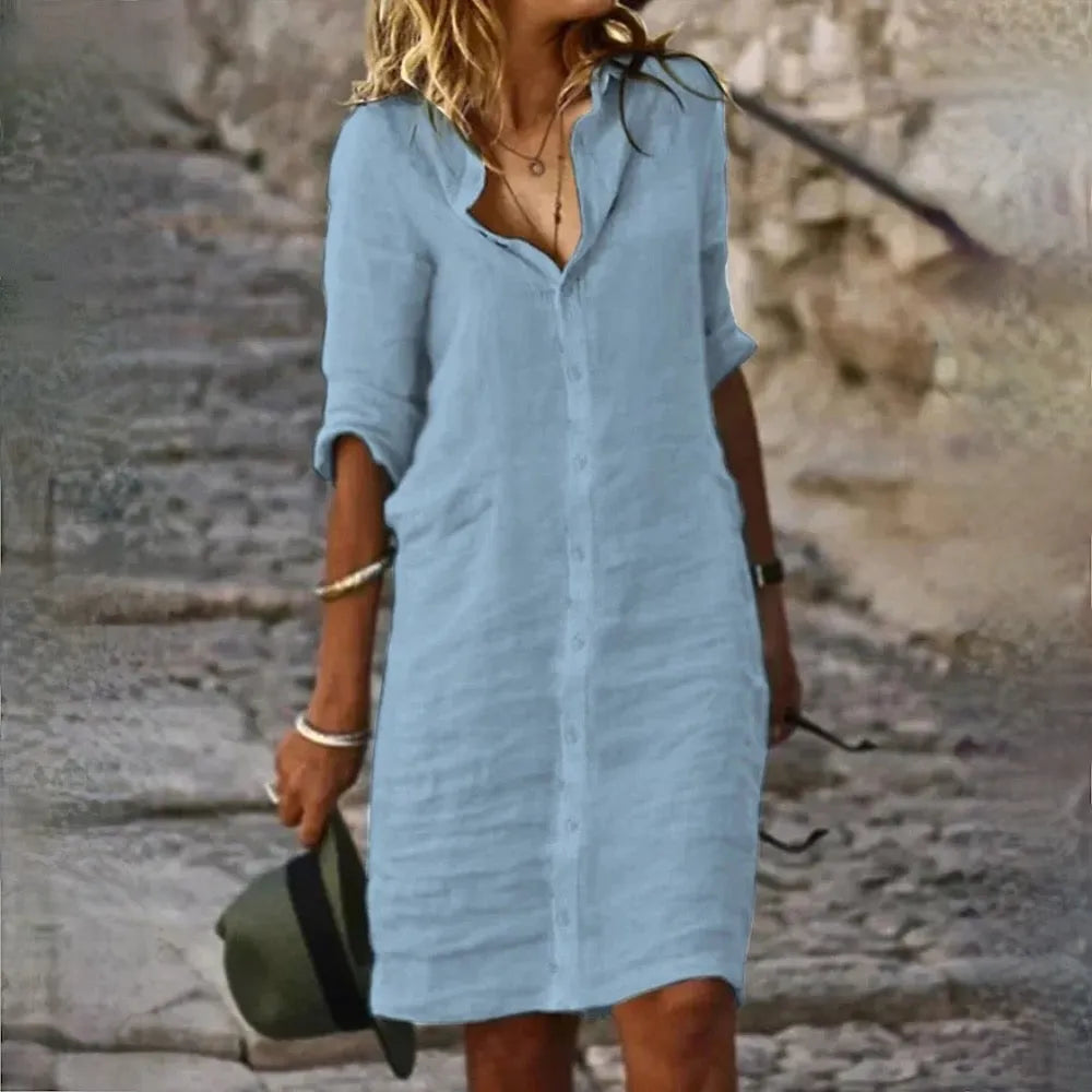 Fließendes ärmelloses Kleid mit femininer Silhouette | Ideal für Frühling und Sommer