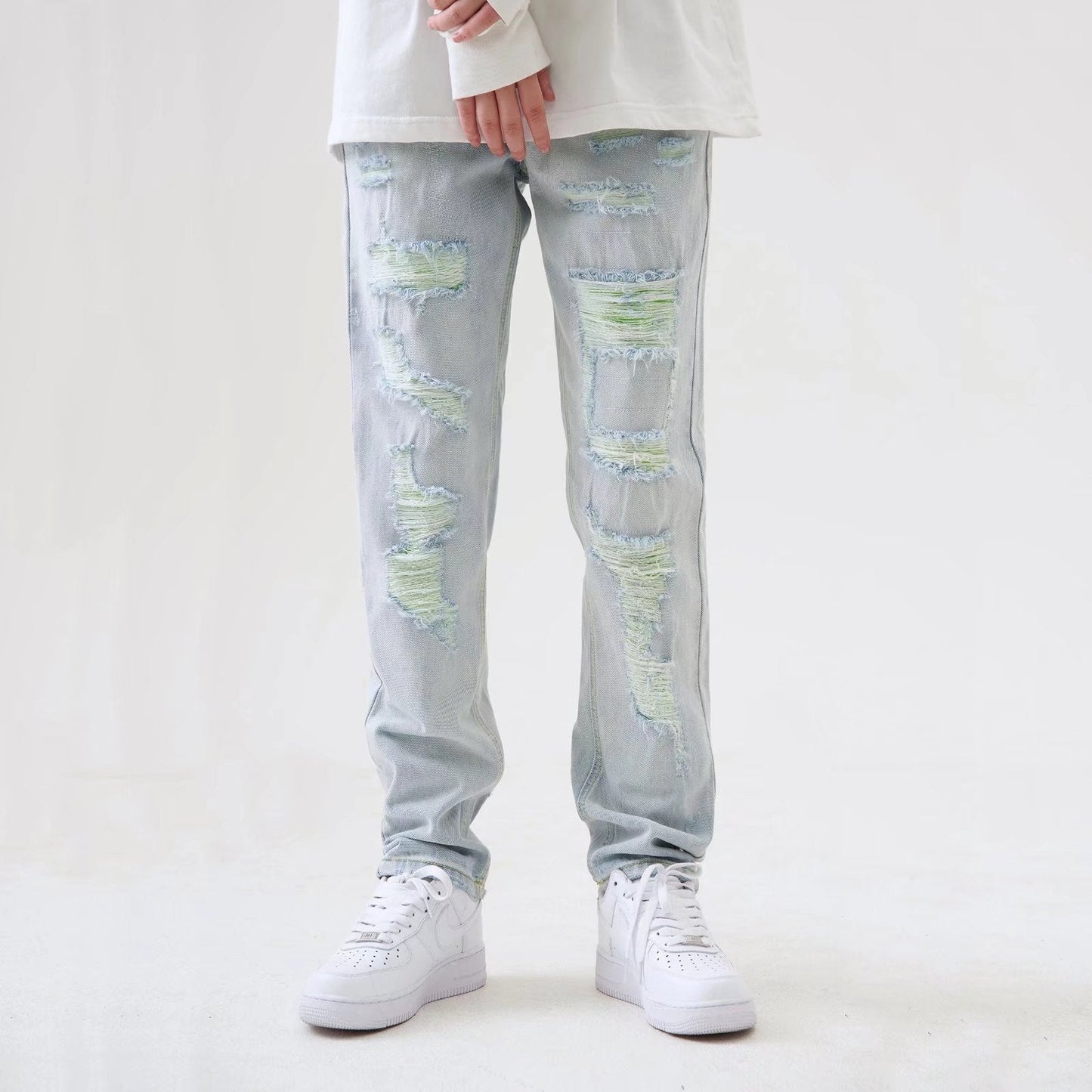 Herren Gerade Ripped Hellblaue Jeans I Ideal für Frühling und Sommer