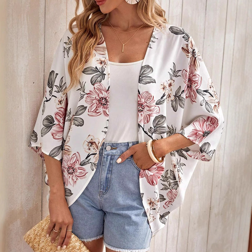 Offener Mantel mit Fledermausärmeln und Print | Ideal für Frühling und Herbst