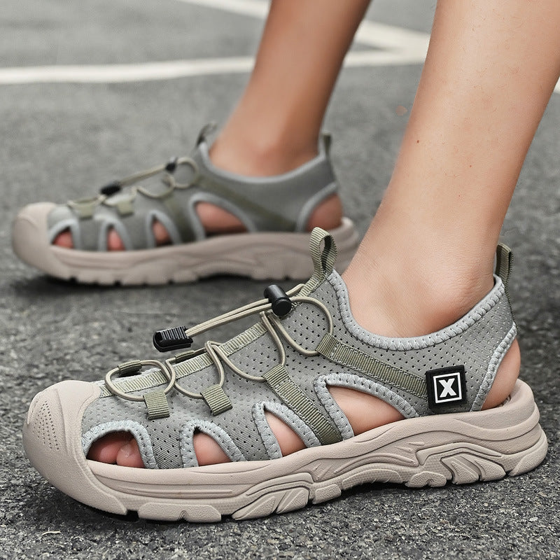 Stoffobermaterial Atmungsaktive Zehenschutz Sandalen mit Elastischem Band | Ideal für den Sommer