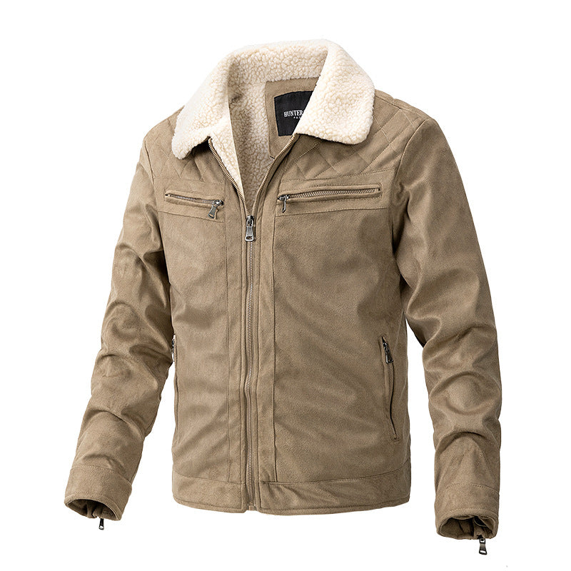 Strickjacke mit Reißverschluss und Wildlederoptik mit Berberfleece-Futter | Ideal für Herbst und Winter