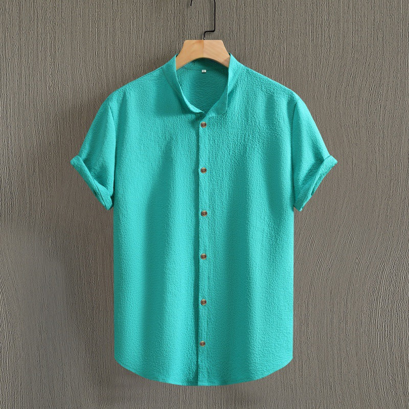 Herren Uni-Farbenes Stehkragen Kurzarm-Shirt Ideal für den Sommer