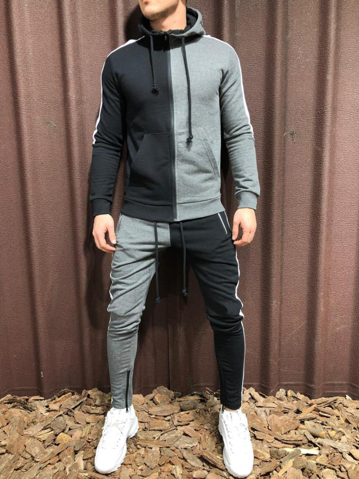 Kontrast Kapuzenjacke und Hose Set Ideal für Alle Jahreszeiten