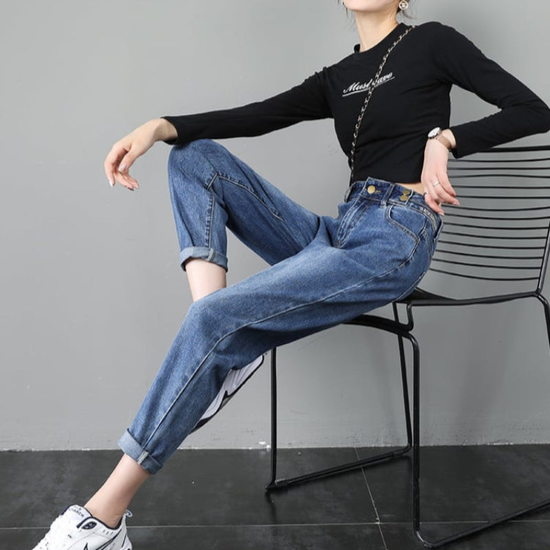 Weit geschnittene High-Waist-Jeans I Ideal für den Herbst