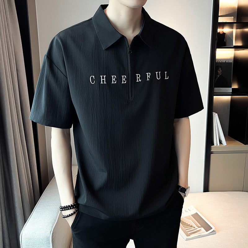Herren Kurzarm Polo Shirt mit Buchstaben-Print – Ideal für den Sommer