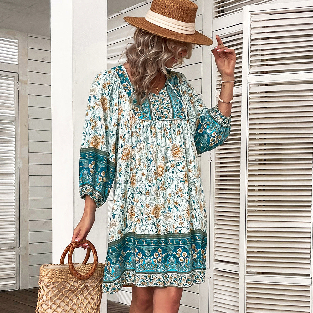 Bedrucktes Locker Geschnittenes Kleid mit Kurzen Ärmeln | Ideal für Sommer