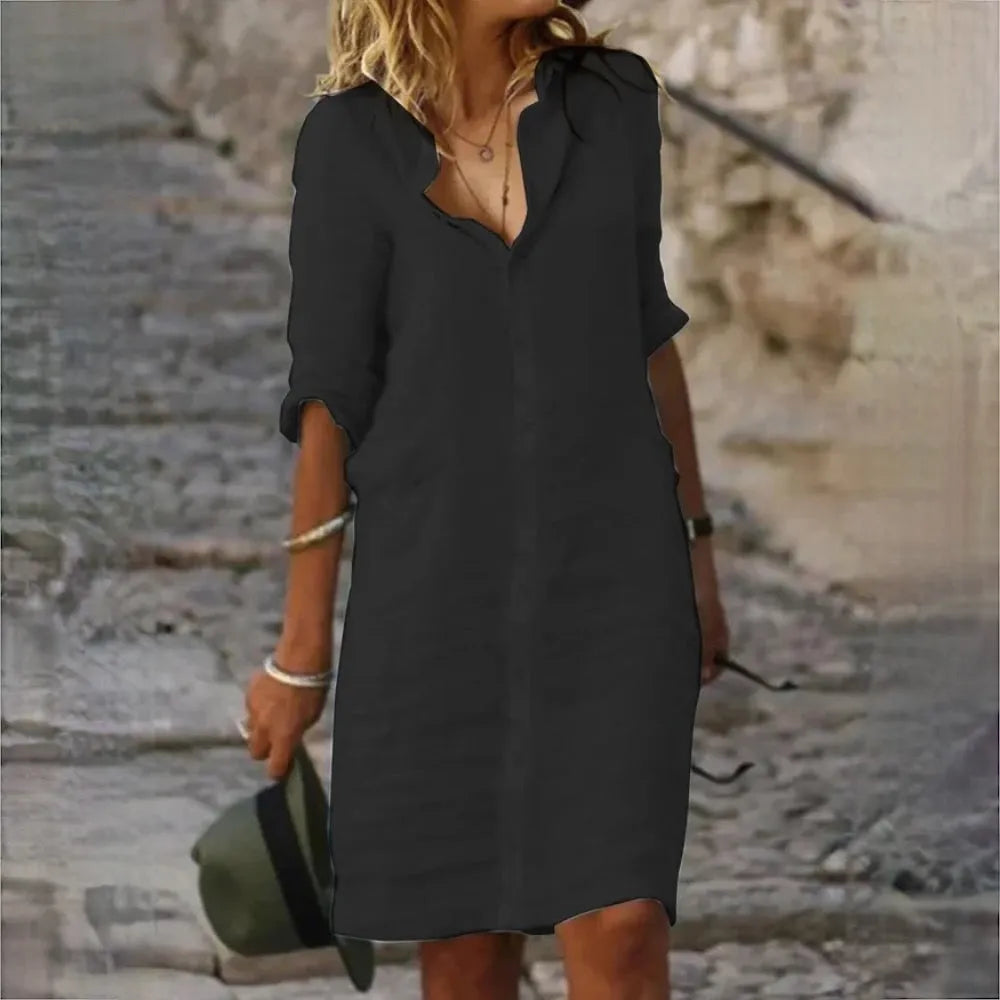 Fließendes ärmelloses Kleid mit femininer Silhouette | Ideal für Frühling und Sommer