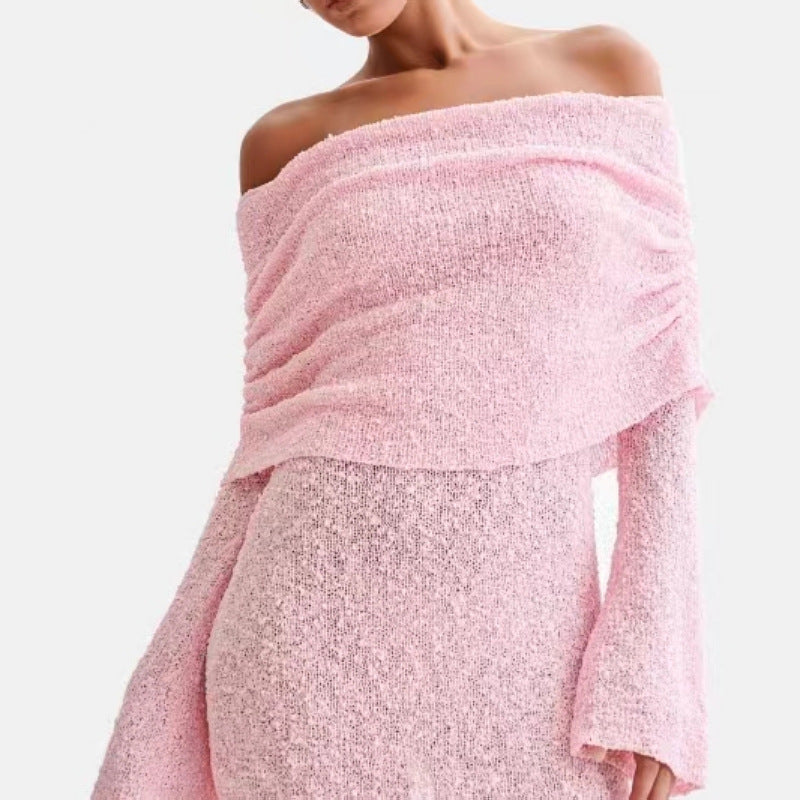 Strickkleid mit Boootsausschnitt und langen Ärmeln Ideal für Frühling und Herbst