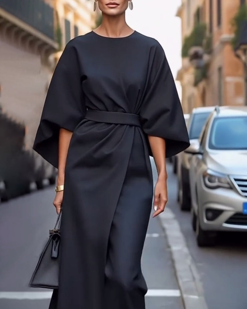 Midikleid mit Gürtel Weiten Ärmeln und Taillenband | Ideal für Frühling und Sommer