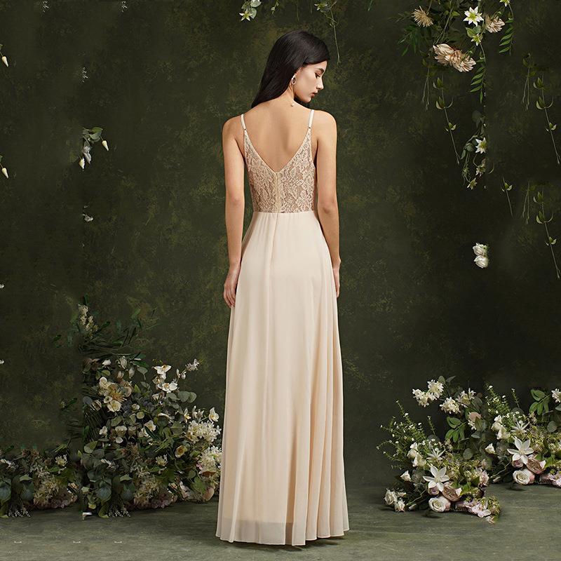 Tiefes V-Spitzen Langkleid mit Mittlerer Taille | Ideal für Frühling und Sommer