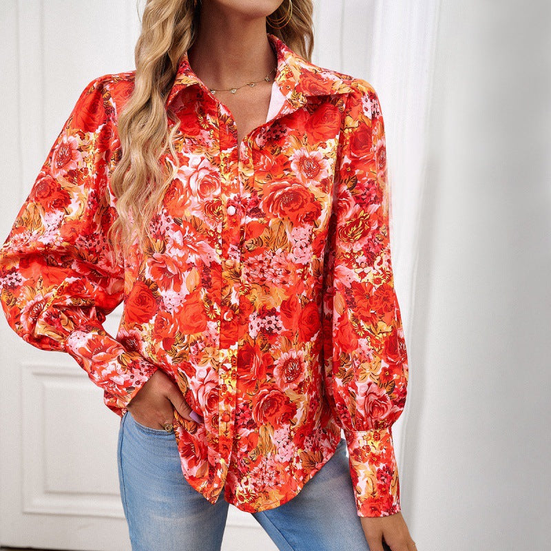 Locker geschnittenes Langarm-Hemd mit Geometrischem Druck im Cardigan-Stil | Ideal für Frühling und Herbst