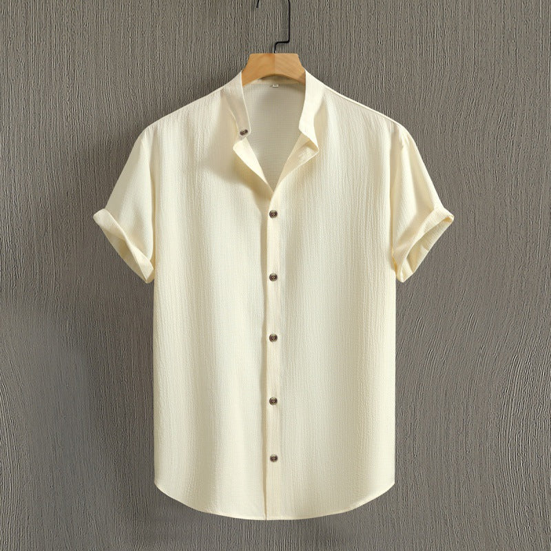 Herren Uni-Farbenes Stehkragen Kurzarm-Shirt Ideal für den Sommer