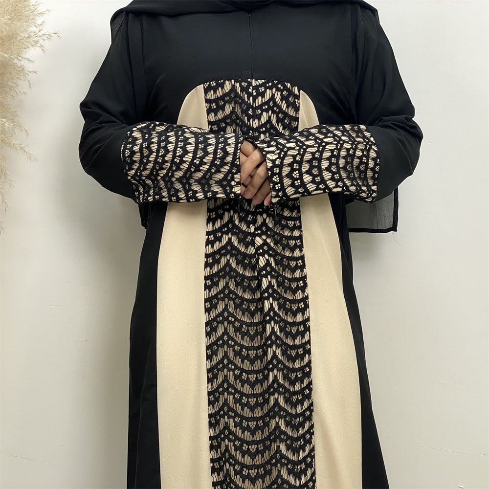 Spitzen Patchwork Langarm Chiffon Kleid | Ideal für Frühling und Herbst