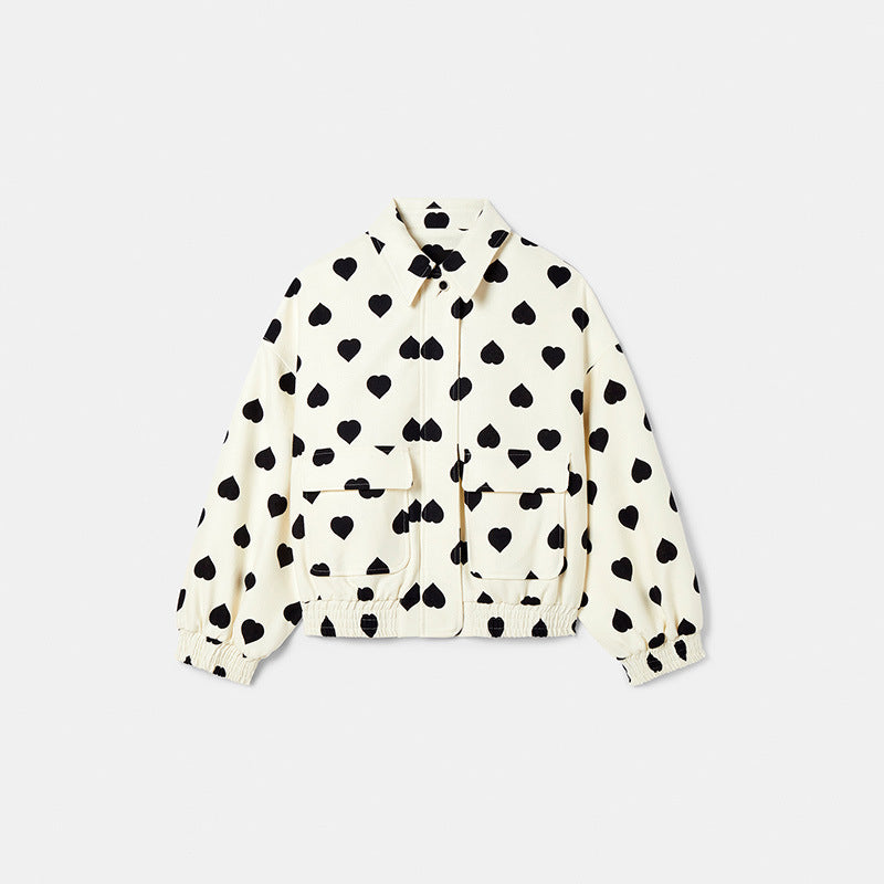 Polyesterjacke mit Herzmuster Reverskragen Reißverschluss und Taschen | Ideal für Frühling und Herbst 4.1-mini