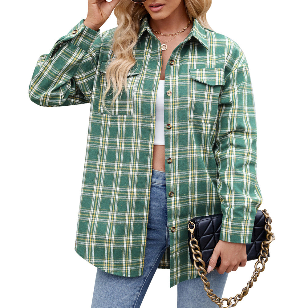 Locker Geschnittenes Plaid Button-Up Hemd mit Taschen | Ideal für Frühling & Herbst