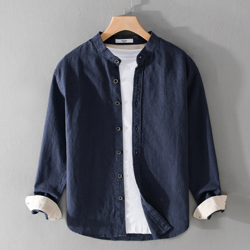 Herren Langarmshirt aus Baumwoll-Leinen Ideal für Frühling und Herbst