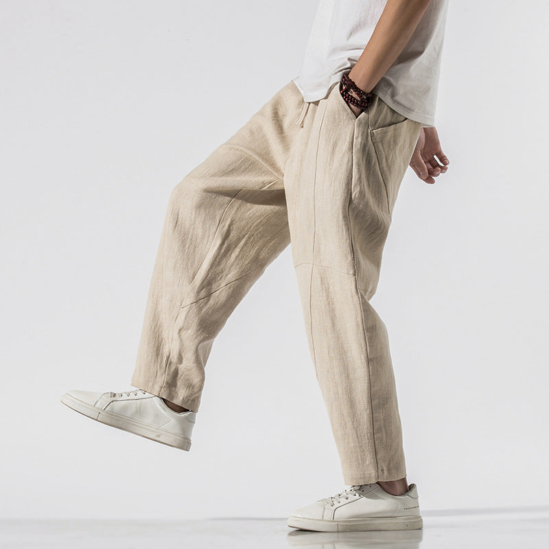 Herren Dünne Leinen 3/4 Weite Hose I Ideal für Sommer
