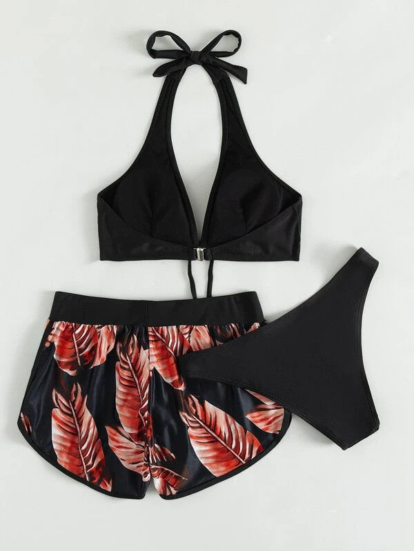 Damen-Bikini-Set mit passenden Shorts und schnelltrocknendem Stoff