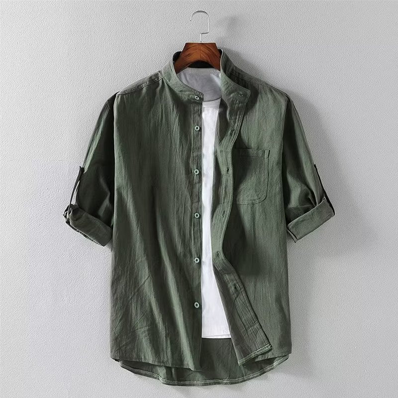 Herren Kurzarm Leinenmischung Cardigan-Hemd Ideal für den Sommer