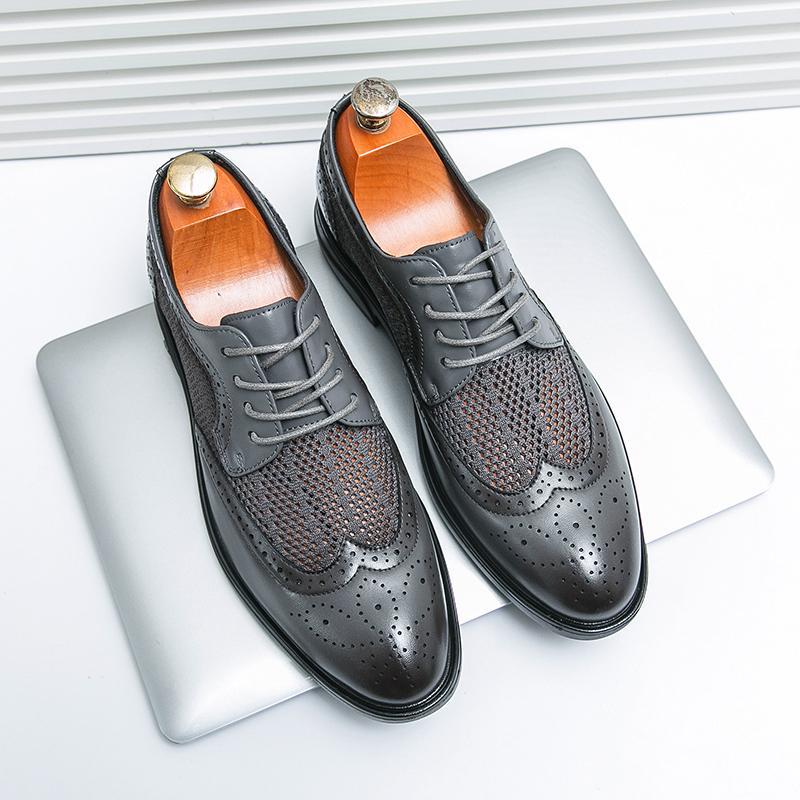 Herren Atmungsaktive Leder Business Schuhe mit Rundem Zeh | Ideal für Frühling Sommer und Herbst