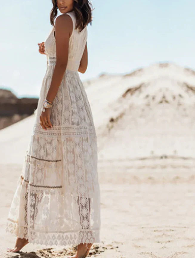 Besticktes Maxikleid mit Spitzendetails | Perfekt für Frühling und Sommer