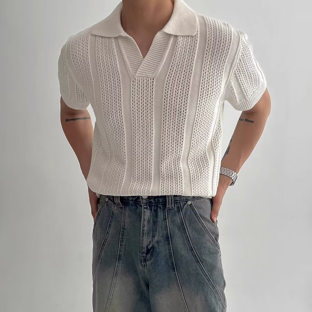 Herren Strick-Mesh Kurzarm Polo-Shirt | Ideal für den Sommer