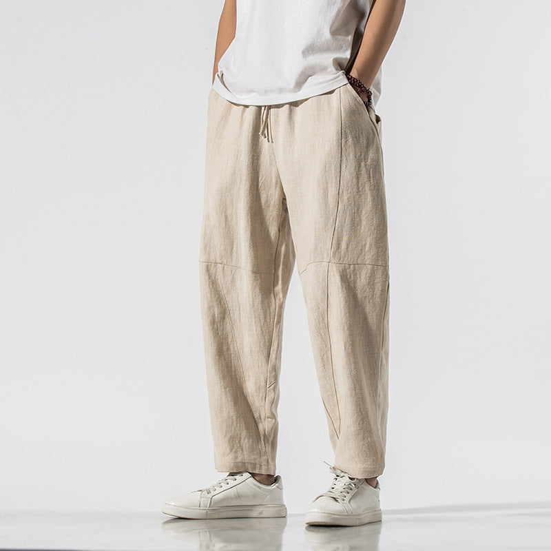 Herren Dünne Leinen 3/4 Weite Hose I Ideal für Sommer