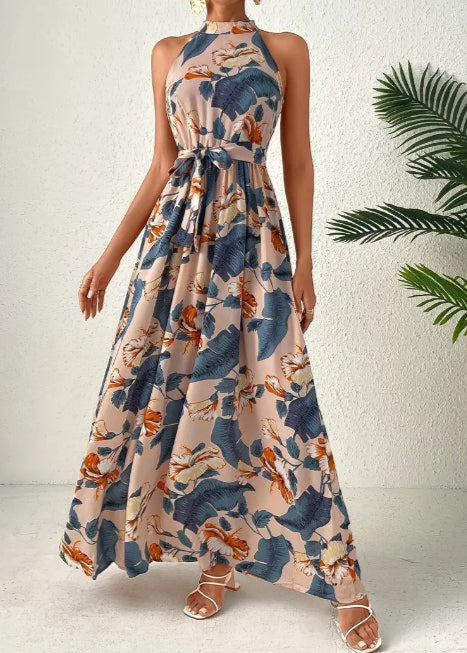 Boho-Print High-Waist-Kleid mit langen Ärmeln | Ideal für Frühling und Sommer