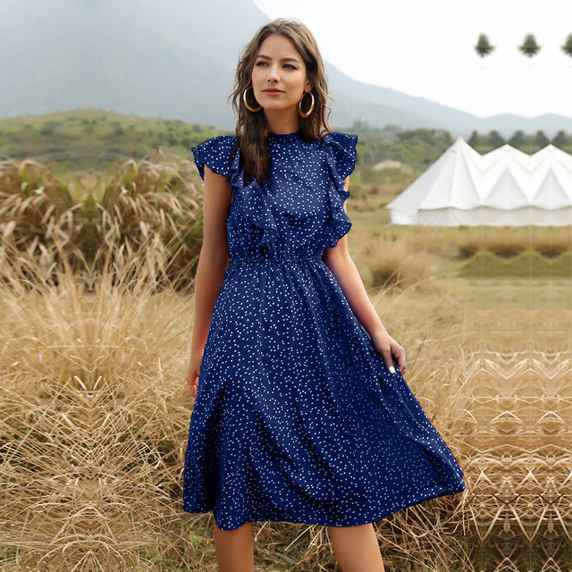 Polka Dot Chiffon Maxi Kleid mit Lockerer Taille | Ideal für Sommer