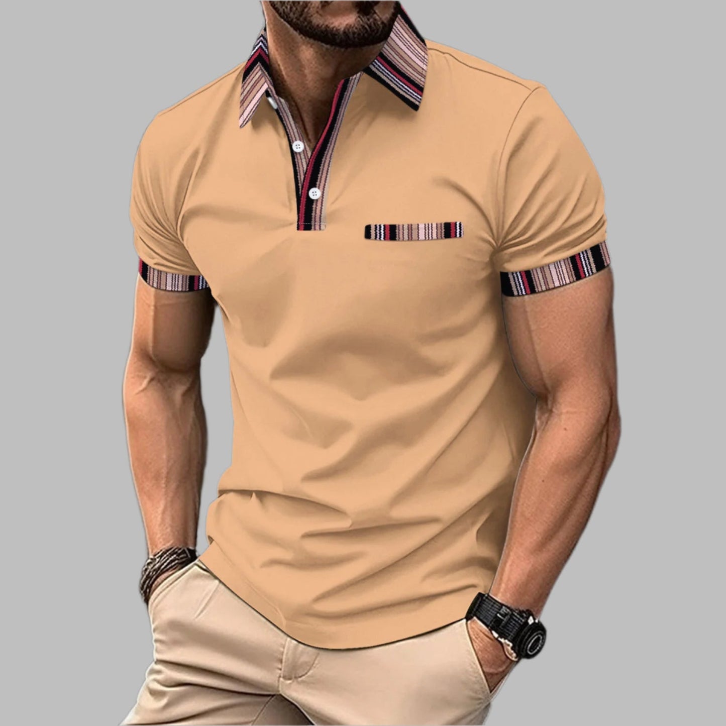 T-Shirt mit Bedrucktem Kragen und Knopfverschluss Kurzarm | Ideal für den Sommer