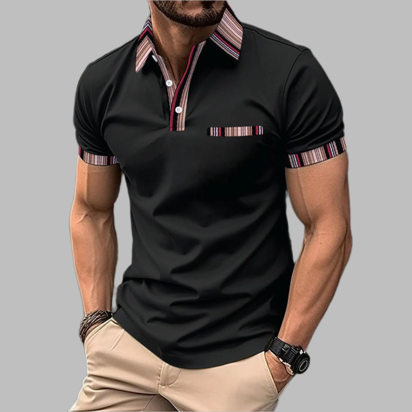 T-Shirt mit Bedrucktem Kragen und Knopfverschluss Kurzarm | Ideal für den Sommer