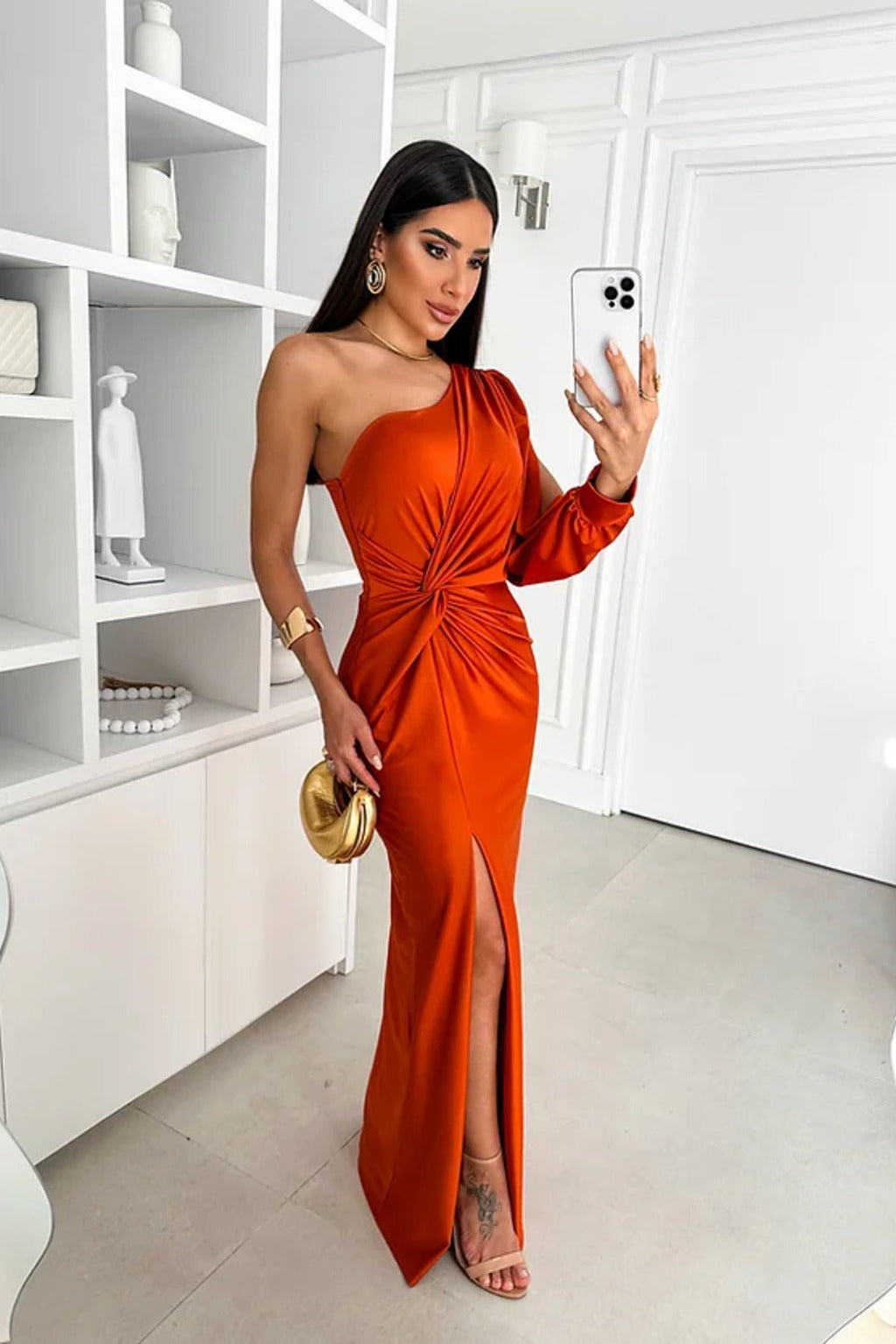 Fließendes Satin Midi-Party-Kleid mit Tailliertem Schnitt | Ideal für Frühling und Sommer