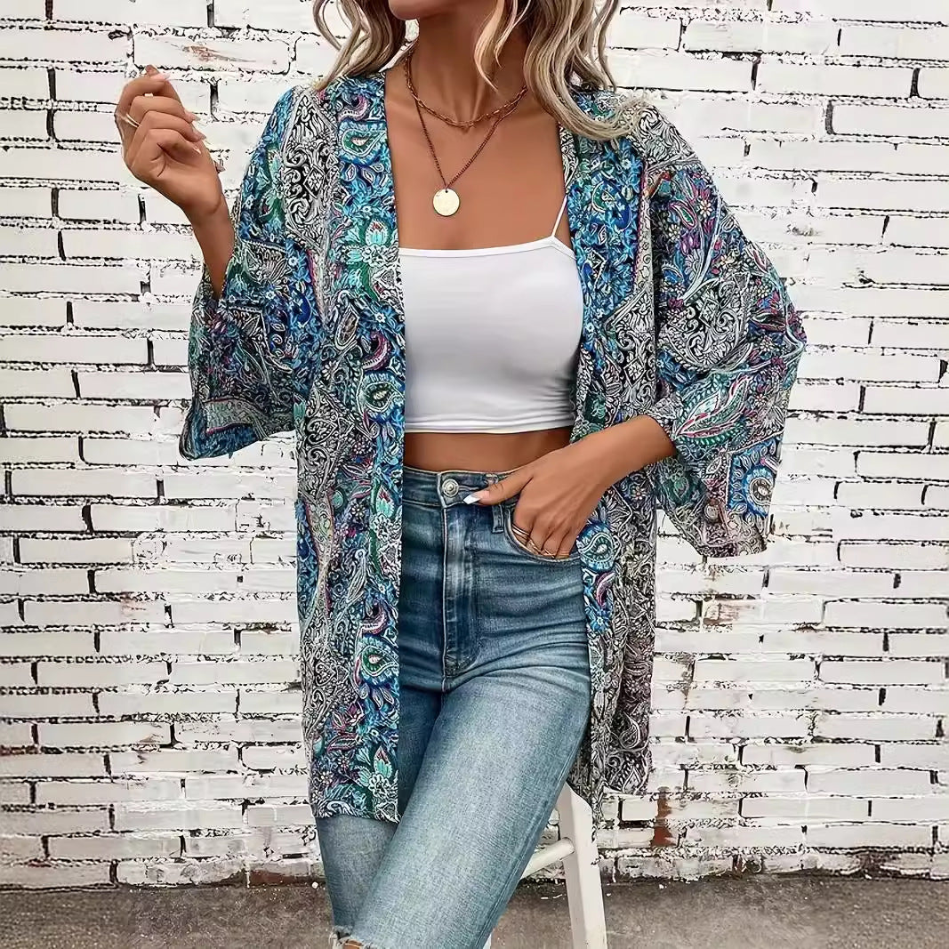 Damen Ethnischer Druck Rundhals Langarm-Shirt | Ideal für Alle Jahreszeiten