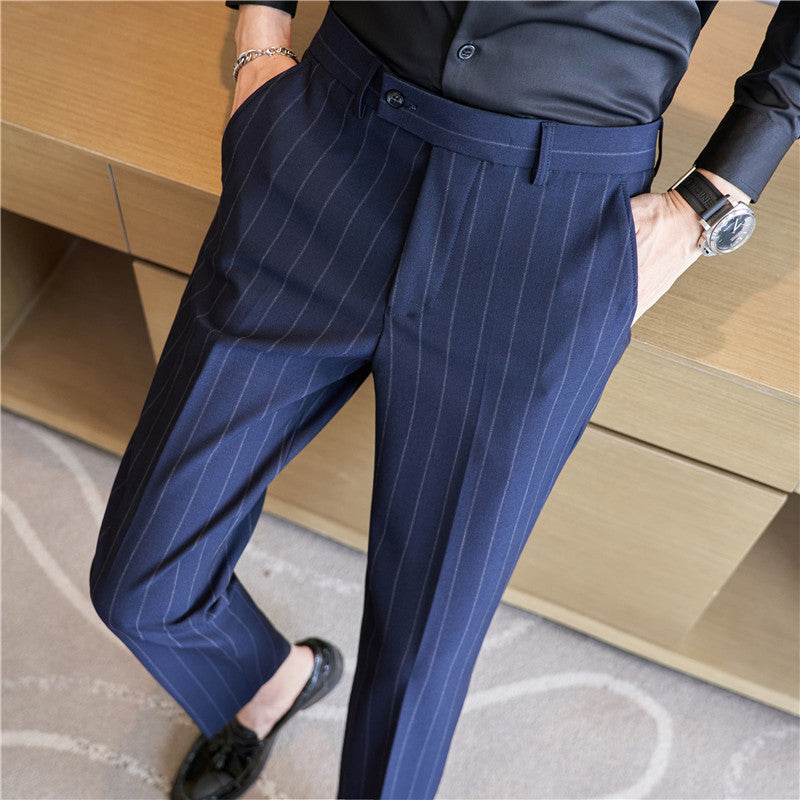 Herren Gestreifte Stretch-Anzughose | Ideal für den Herbst