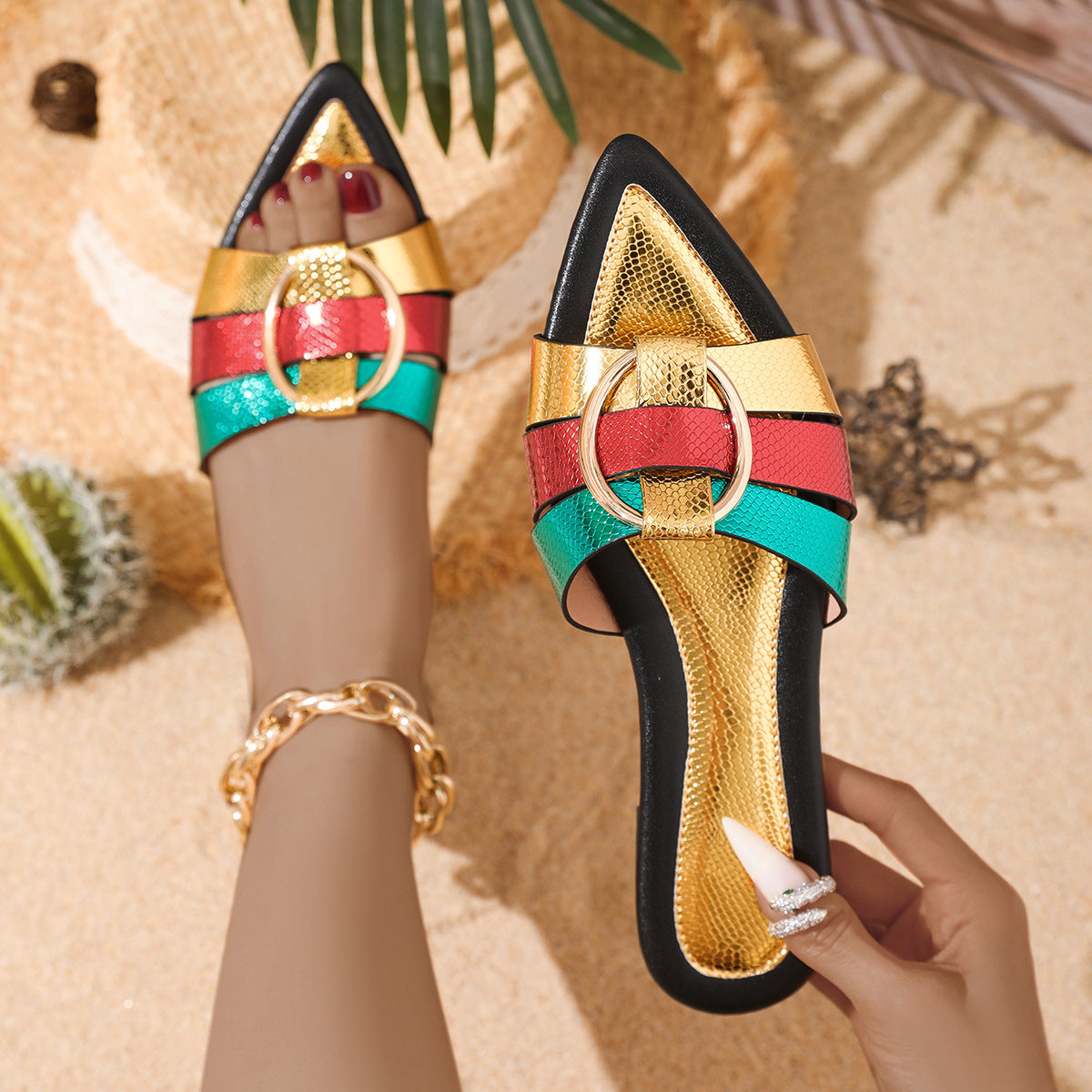 Damen Pantoletten aus PU-Leder mit Offenem Zehendesign | Ideal für den Sommer