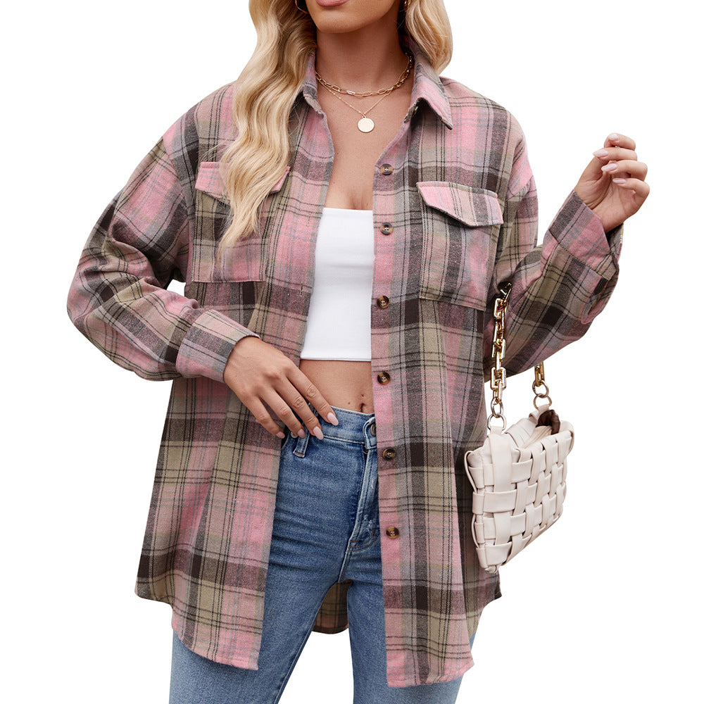 Locker Geschnittenes Plaid Button-Up Hemd mit Taschen | Ideal für Frühling & Herbst