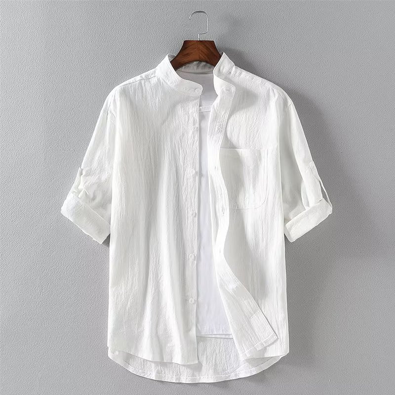 Herren Kurzarm Leinenmischung Cardigan-Hemd Ideal für den Sommer