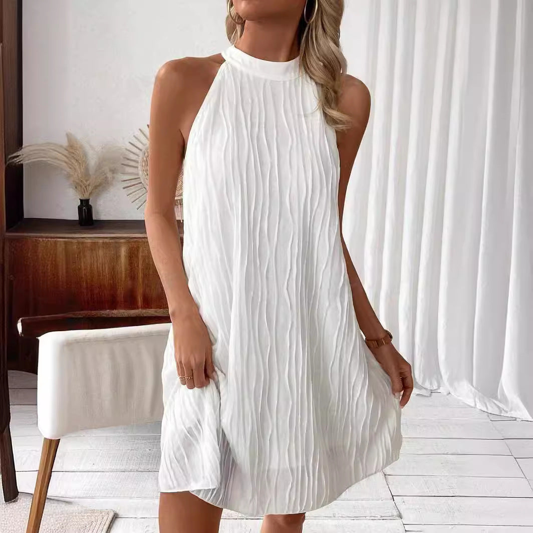Einfarbiges Neckholder Midikleid mit Rückenausschnitt und Lockerer Taille | Ideal für Frühling und Sommer