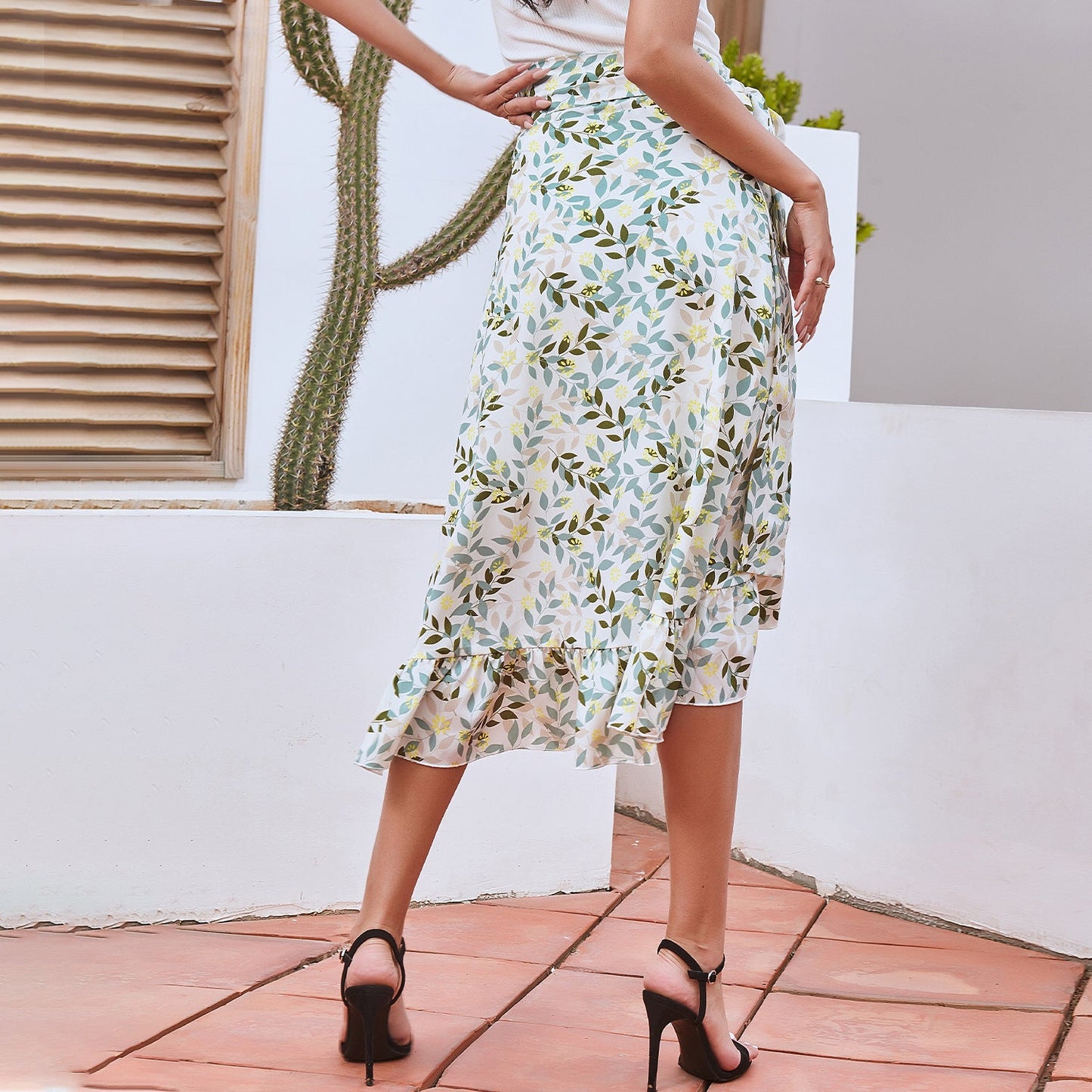 Bedruckter Schnürbarer Midi Swing Rock mit Futter | Ideal für Frühling und Sommer